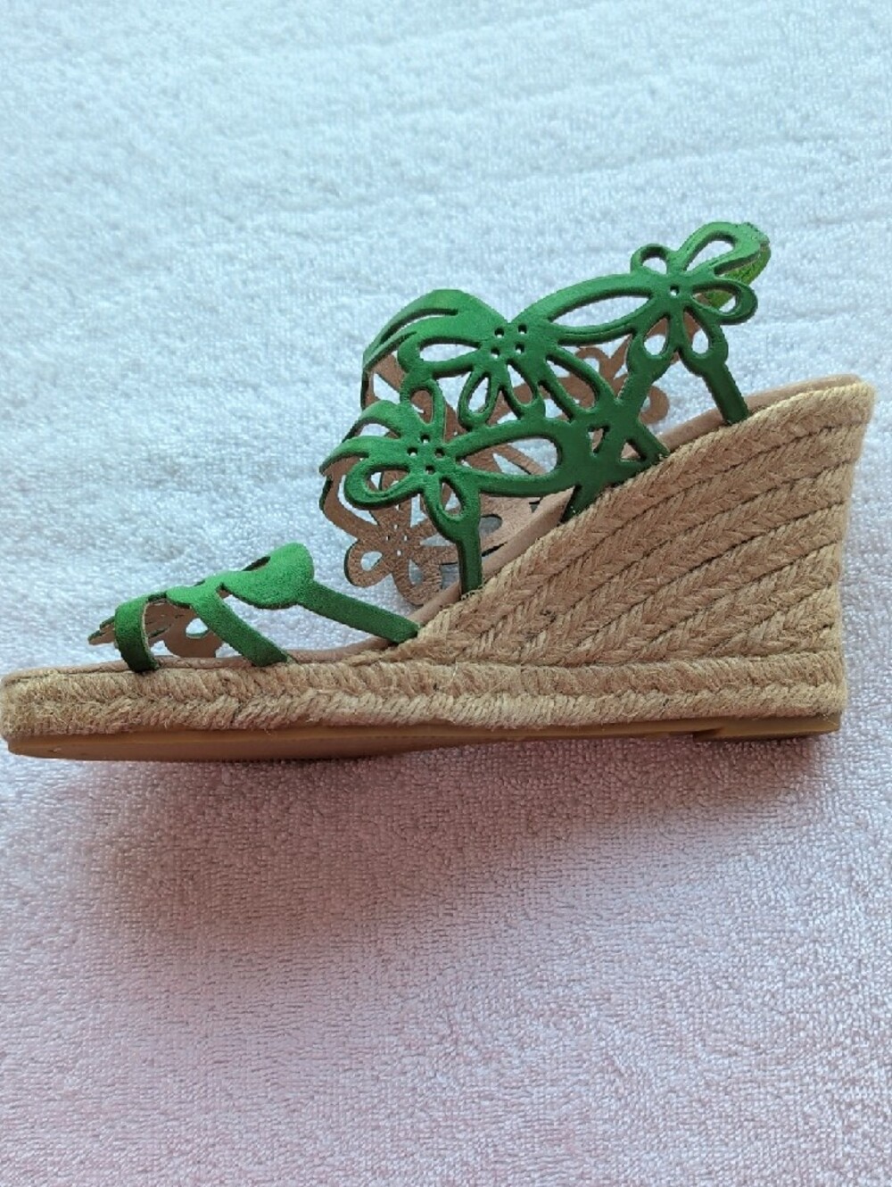 Eric Michael Jillian kelly green laser cut floral pattern wedge espadrilles - Picture 4 of 8